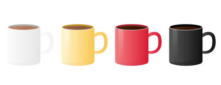 Four ceramic mugs with coffee or tea, vector eps10 illustrationのイラスト素材