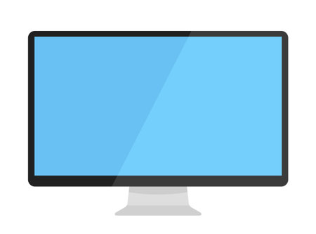 Modern desktop computer monitor with blue screen, flat styleのイラスト素材
