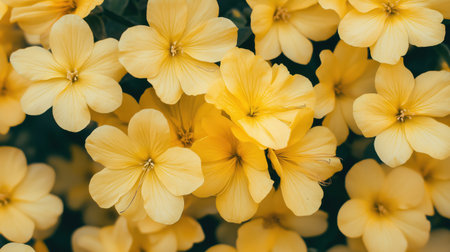 Close-up of bright yellow primrose flowersの素材