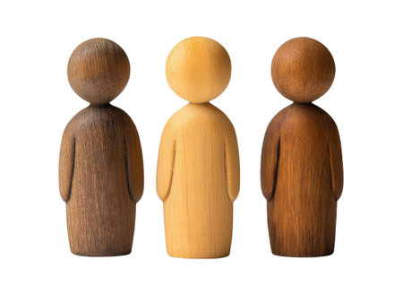 Three wooden figures, isolated on a white backgroundの素材