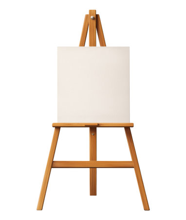 Wooden easel with a white canvas isolated on white backgroundの素材