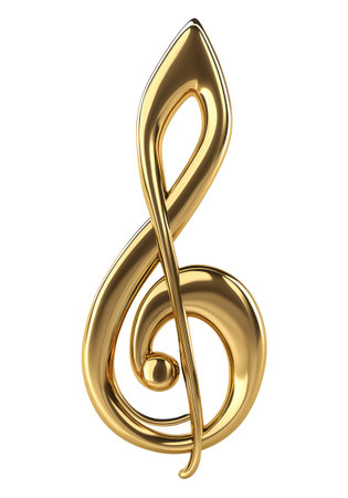Gold colored music note illustration isolated on white backgroundの素材