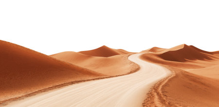 Dirt road in the desert with dunes isolated on white backgroundの素材