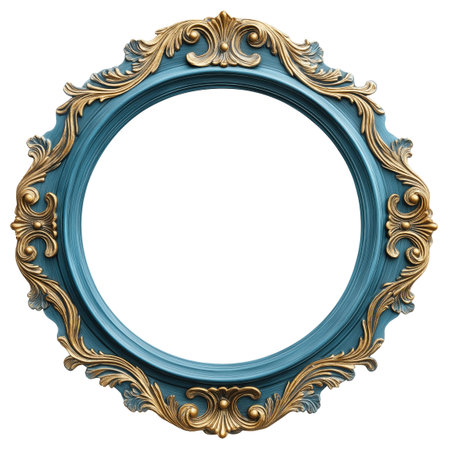 Decorative antique blue and gold picture frame isolated on white backgroundの素材