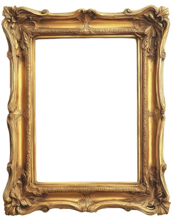 Elegant rectangular antique picture frame isolated on a white backgroundの素材