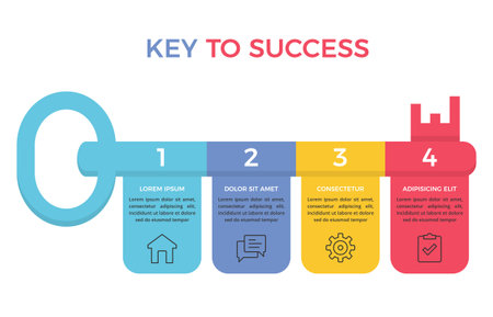 Business infographic showing key to success concept with four numbered colorful sectionsのイラスト素材