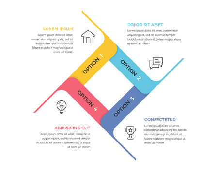 Infographic template with four colorful options arranged in a circleのイラスト素材