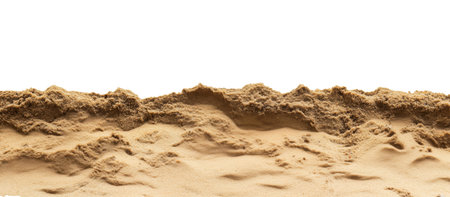 Close-up of light brown sand with surface texture isolated on white backgroundの素材