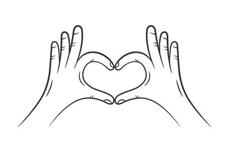 Hands forming heart shape with fingers symbolizing love and care gesture, line drawing styleのイラスト素材