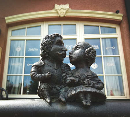 Small bronze statue dedicated to hungarian statesman count Bercsenyi Miklos and his wife. (December 9, 2020, Uzhhorod, Ukraine)のeditorial素材