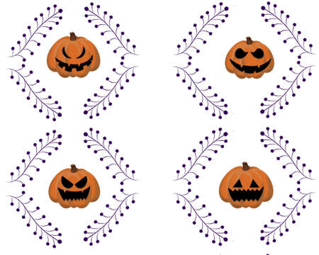 Set of Halloween doodle pattern with pumkins. Seamles vector hand drawn. Halloween background wallpaper. Vector Illustration. ideal for decoration, wrapping paper, prints and cards.のイラスト素材