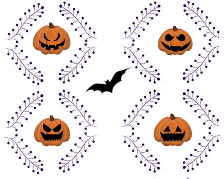 Set of Halloween doodle pattern with pumkins. Seamles vector hand drawn. Halloween background wallpaper. Vector Illustration. ideal for decoration, wrapping paper, prints and cards.のイラスト素材