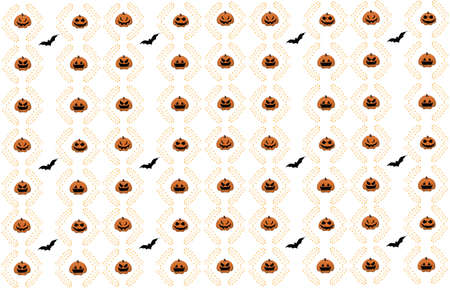 Set of Halloween doodle pattern with pumkins. Seamles vector hand drawn. Halloween background wallpaper. Vector Illustration. ideal for decoration, wrapping paper, prints and cards.のイラスト素材