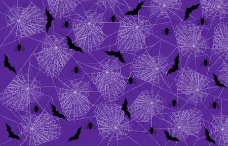 Collection of Spiderweb cobweb and a bat vector illustration. Spiderweb for Halloween design. Spooky, scary and mystical. Hand drawn. Outline illustration. Pattern.のイラスト素材