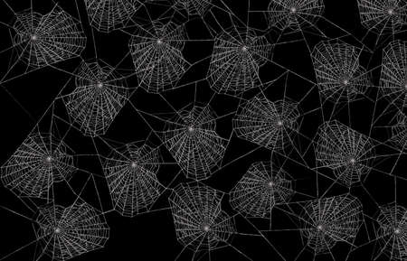 Collection of Spiderweb cobweb and a bat vector illustration. Spiderweb for Halloween design. Spooky, scary and mystical. Hand drawn. Outline illustration. Pattern.のイラスト素材