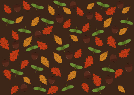 iSeamless pattern with leaves, acorn and peige color dots. Colorful autumn natural seamless pattern with fall leaves, acorns and autumn oak leaves. Gifting paper, wallpaper, web page backgroundの写真素材