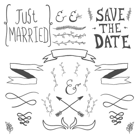 Wedding hand drawn doodles design elementsのイラスト素材
