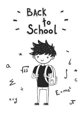 Hand drawn back to school card with cute kidのイラスト素材