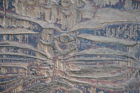Interesting engraved wood texture, old and weathered