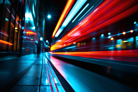 car light trails on the street in shanghai china.の素材