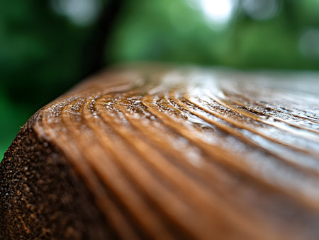 Wooden bench in the forest, close-up. Selective focus.の素材
