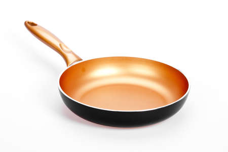 Color frying pan isolated on white backgroundの写真素材