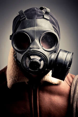Portrait man in gas mask  の写真素材