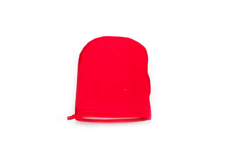 Red oven glove mitt isolated on white backgroundの写真素材