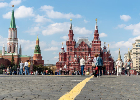 09/14/2023, Moscow, Russia, Red Square, Moscow Kremlin. View of Nikolskaya and Corner Arsenalnaya...