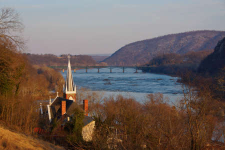 A view of the Potomac River from Harpers Ferry, WVの写真素材