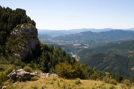 landscape in the Aragonese Pyrenees, general view of a valley from the top of a mountain  Spain