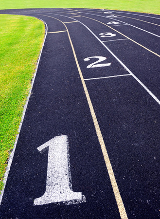 Composite running track at high school stadiumの写真素材