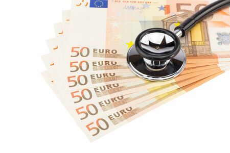 Professional stethoscope on euro billsの写真素材