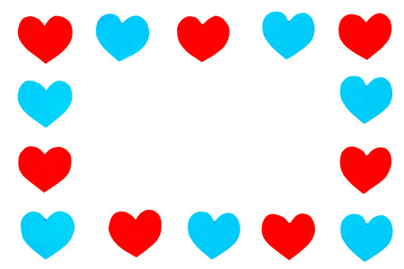 Frame of red and blue paper hearts