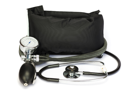 Black professional blood pressure meter isolated on white backgroundの写真素材