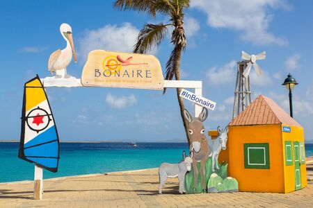 Welcome photo spot as travel destination at coast on island Bonaireの写真素材