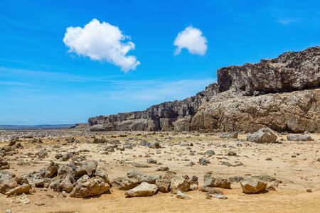 Landscape Nature reserve Slagbaai on Bonaire with rocks and stones