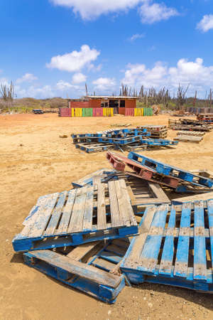 self-built simple shed as house with pallets on the island Bonaireの写真素材