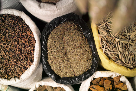 sacks of spices on the marketの写真素材