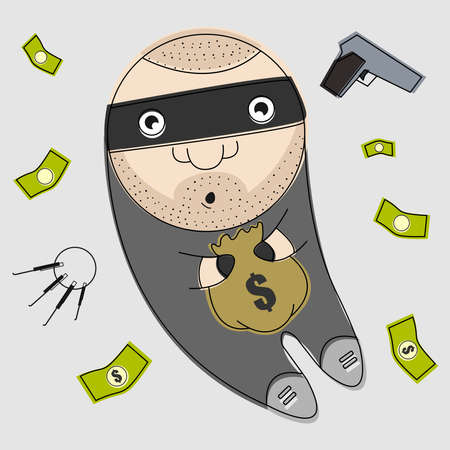 Funny thief with bag full of money vector illustrationのイラスト素材