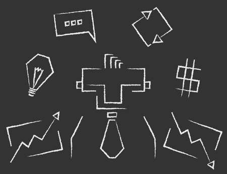 Blackboard line art rectangular business infographics iconsのイラスト素材