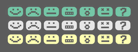 Green, gray and yellow pixel style smiles setのイラスト素材