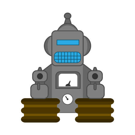 Angry retro style toy robot isolated on whiteのイラスト素材