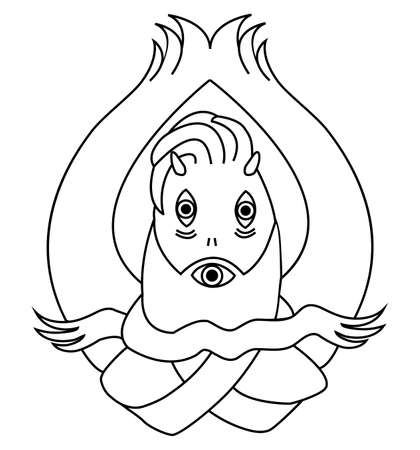 Hairy swamp monster contour lines isolated on whiteのイラスト素材