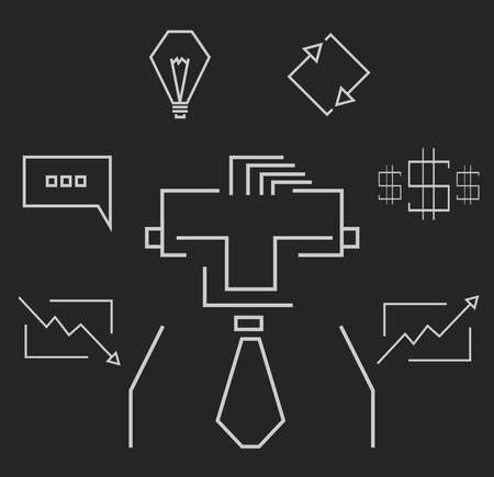 Blackboard rectangular white line art business icons info-graphicのイラスト素材