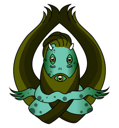 Scary green swamp monster illustration isolated on whiteのイラスト素材
