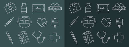 Straight line rectangular chalk vector medical icons setのイラスト素材