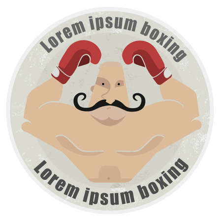 Stone athletic emblem with torso of huge, bald, mustached heavyweight boxerのイラスト素材