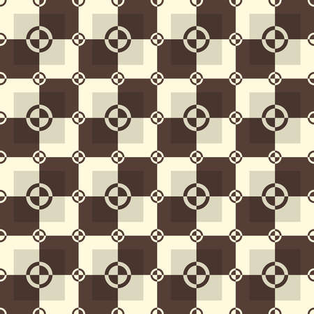 Circle-squares vector seamless pattern in chocolate and sand colorsのイラスト素材