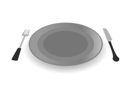 Steel plate with knife and fork illustration isolated on whiteのイラスト素材